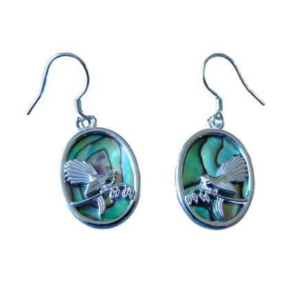 Fantail Sterling Silver with NZ Paua Oval Drop Earrings