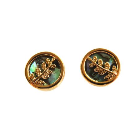 Fern Round Studs with Paua and Gold